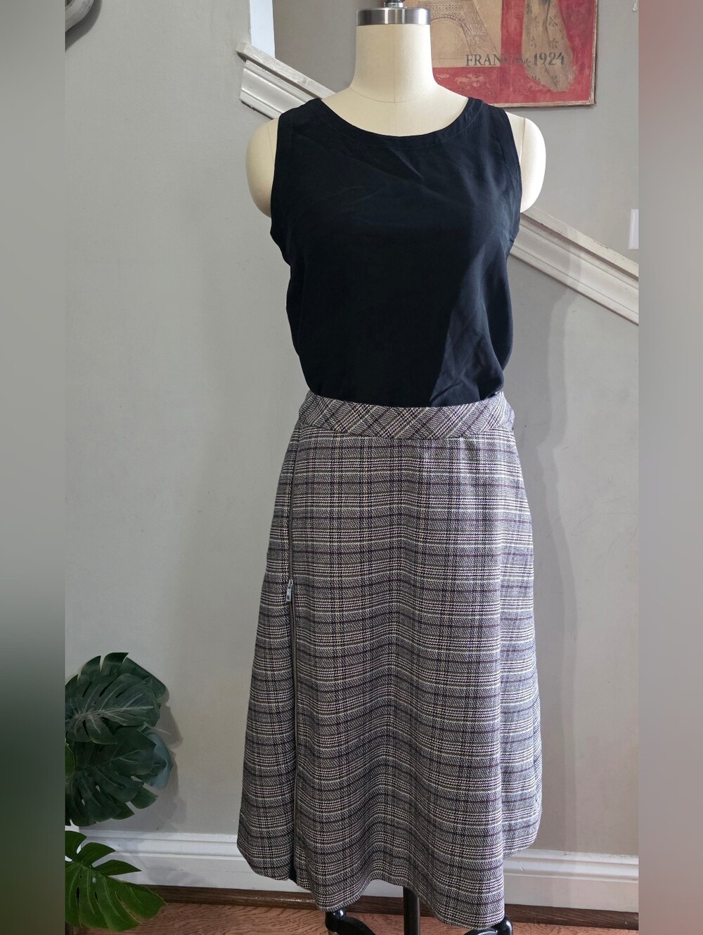 Per Se by Carlisle Plaid Midi Skirt Pleated Panel Size 4